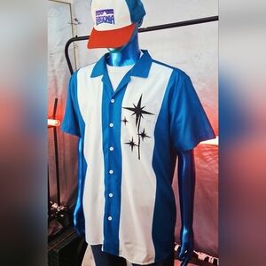 Hardaddy Bowling Shirt Men’s XL Blue White Short Sleeve Button-Up